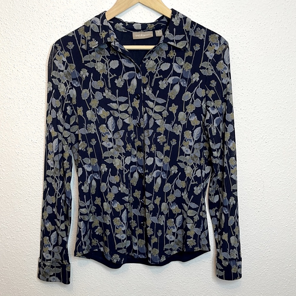 Croft & Barrow Blue and Green Floral Long Sleeve Button Down Blouse Medium - Picture 7 of 7